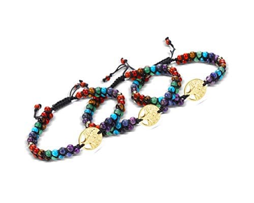 Jovivi 7 Chakra Healing Tree of Life Bracelet with Real Stones