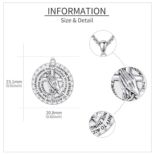 AXOMY Saint Necklace for Women Men - Sterling Silver Serenity Prayer Pendant Jewelry