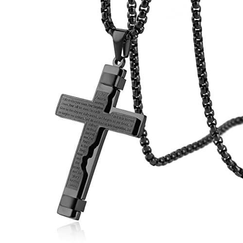 HZMAN Stainless Steel Lord's Prayer Pendant with Wheat Chain Necklace