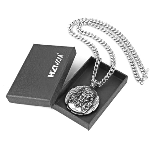 HZMAN Retro Stainless Steel Jesus Pendant Necklace for Men Amulet Jewelry Gift