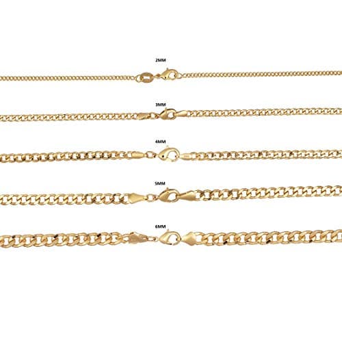 Barzel 18K Gold Plated Curb/Cuban Link Chain Necklace - 2MM, 3MM, 4MM, 5MM, Brazil