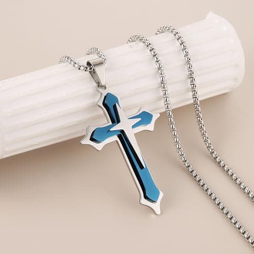 HZMAN Men's High Polished Stainless Steel Multilayer Cross Necklace Gift with 24 Inch Chain