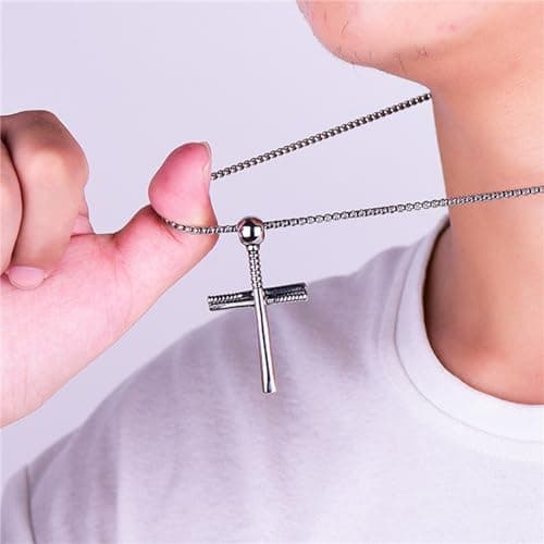 Baseball Cross Pendant Necklace - Stainless Steel Hip Hop Jewelry for Athletes and Sports Lovers