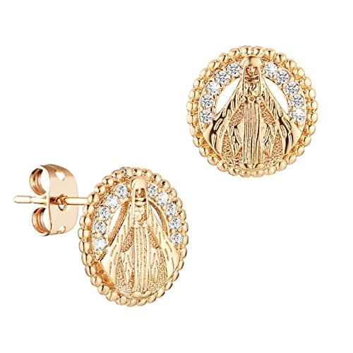 14K Gold Plated Virgin Mary Stud Earrings for Women Girls