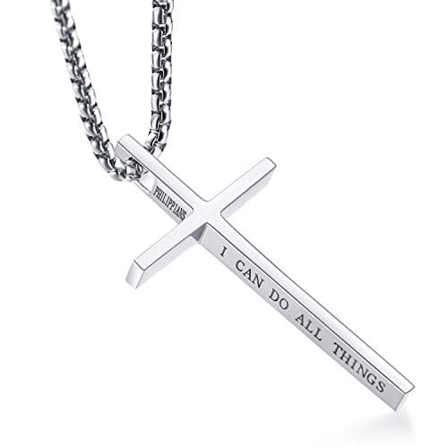 Philippians 4:13 Rnivida Men's Stainless Steel Cross Necklace