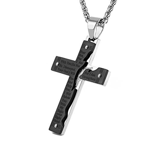 Stainless Steel Crucifix Cross Lord's Prayer Pendant Necklace
