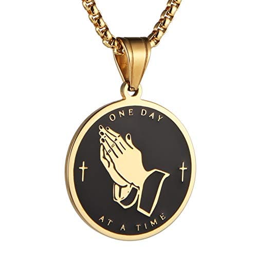 HZMAN Gold Stainless Steel Bible Verse Prayer Necklace Pendant