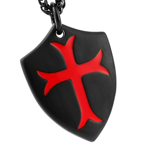 HZMAN Templar Cross Pendant Necklace with Shield 22+2 inch Chain