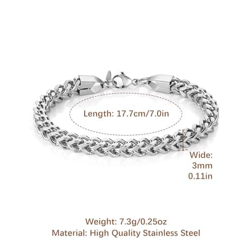 HZMAN Franco Stainless Steel Square Box Chain Bracelet for Men 7-9 Inch