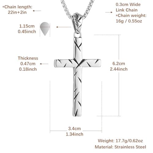 HZMAN Men's Retro Stainless Steel Scarred Cross Pendant Necklace Christian Faith Jewelry Gift