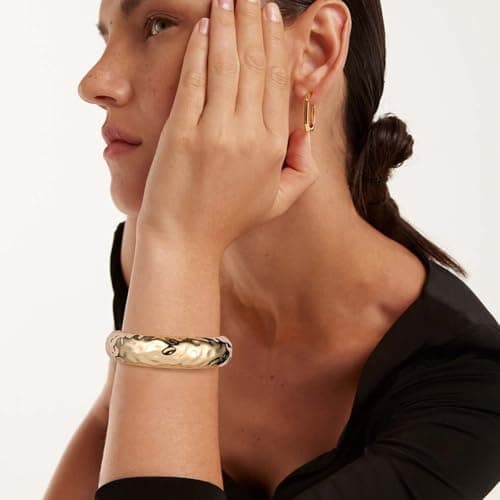 HZMAN Women's 7.5 Inch Thick Wide Polished Hammered Bracelet Jewelry