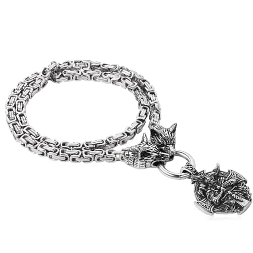 OIDEA Viking Wolf Head Necklace: Stainless Steel Nordic Amulet Gift for Men