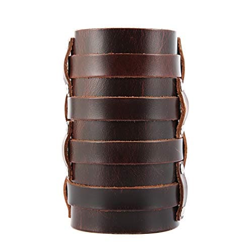 Men's Leather Triple Strap Gauntlet Wristband with Buckle Fastening