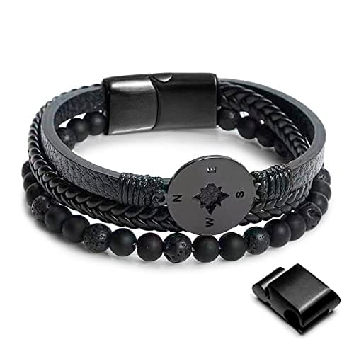 Men's Leather Tree of Life Bracelet with Tiger Eye Beads - Gift for Men