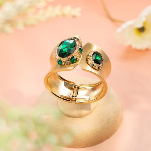 HZMAN Chunky Green Crystal Cuff Bracelet for Women Gold Plated Jewelry Gift