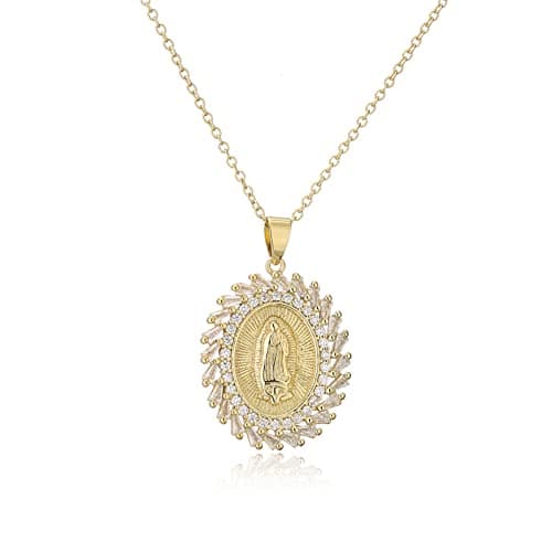 AOASK Women's Crystal Rhinestone Virgin Mary Pendant Necklace