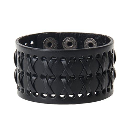 Jeilwiy Men's Punk Leather Wristbands - Adjustable, Braided Black & Brown Cuff Bangle Gifts