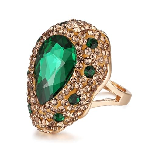 HZMAN Retro Antique Rhinestone Ring for Women Gold Plated Cubic Zirconia Jewelry Gift