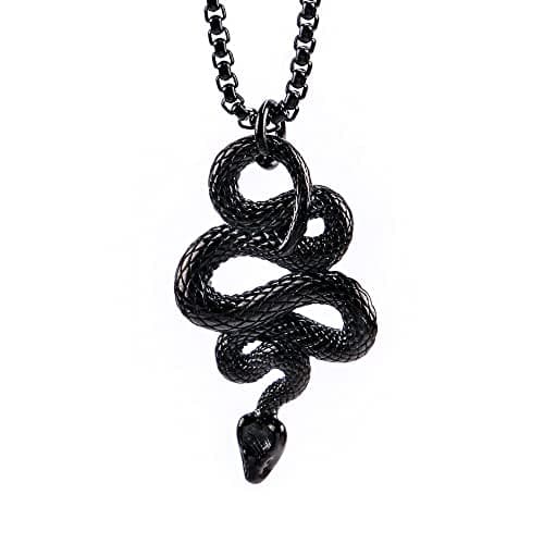 OAKKY Men's Gothic Stainless Steel Snake Animal Pendant Necklace