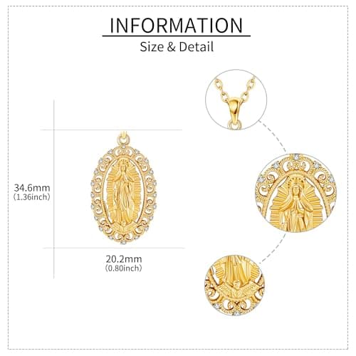 UCADRIT Gold Virgin Mary 925 Silver Pendant Necklace for Women