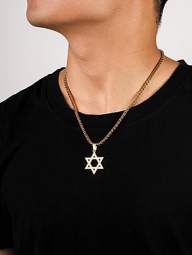 HAQUIL Gold Plated Star of David Necklace - Six Pointed Pendant with Box Chain, Ideal Jewish Gift