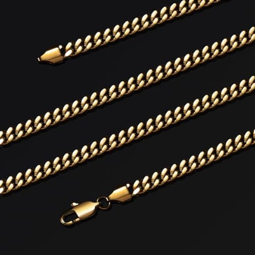 VEXXS Men's Real Gold Plated Cuban Link Chain Necklace, Durable 4mm-6mm