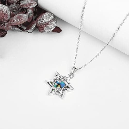 AXOMY Sterling Silver Abalone Rose Star of David Pendant Necklace