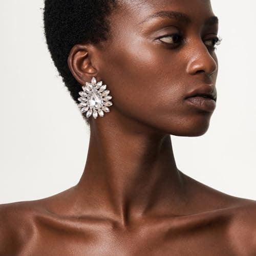 HZMAN Crystal Bridal Flower Stud Earring for Women Wedding Jewelry