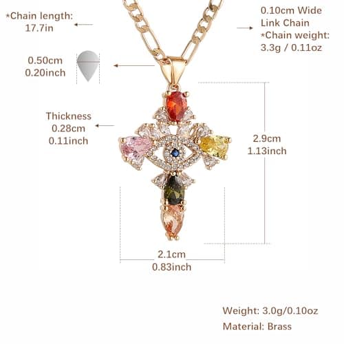Crystal Cross Necklace for Women - Rose Gold Plated Evil Eye Pendant