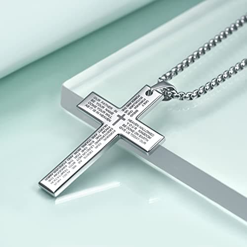 Rnivida Men's Stainless Steel Cross Necklace with Lord's Prayer