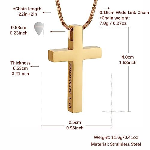 HZMAN Philippians 4:13 Strength Cross Pendant Necklace
