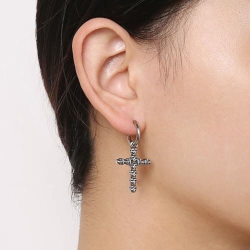 HZMAN Men's Stainless Steel Gothic Punk Skull Cross Earrings