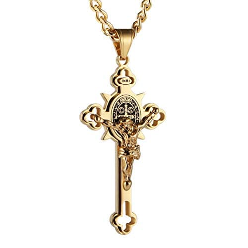 HZMAN Saint St. Benedict Crucifix Cross Necklace