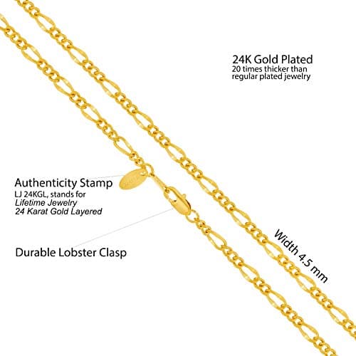 24k Gold Plated 4.5mm Figaro Chain Necklace for Men & Women