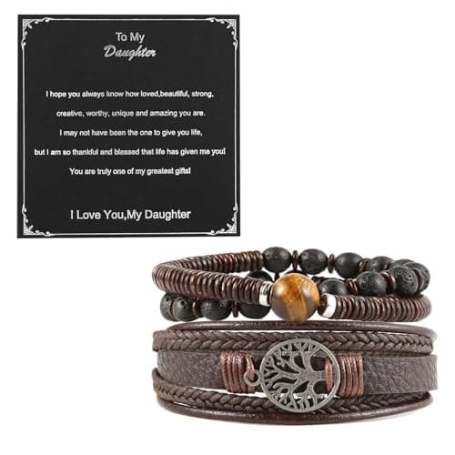 Genuine Leather Tree of Life Bracelets for Men and Women with Tiger Eye Stone and Lava Rock Beads