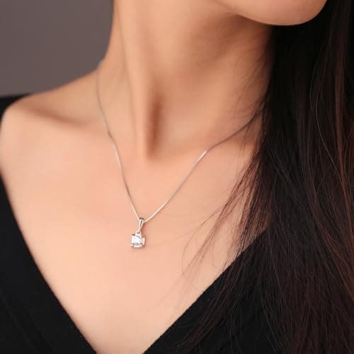 ZHIYINMEI 925 Sterling Silver Necklace with Square CZ Pendant