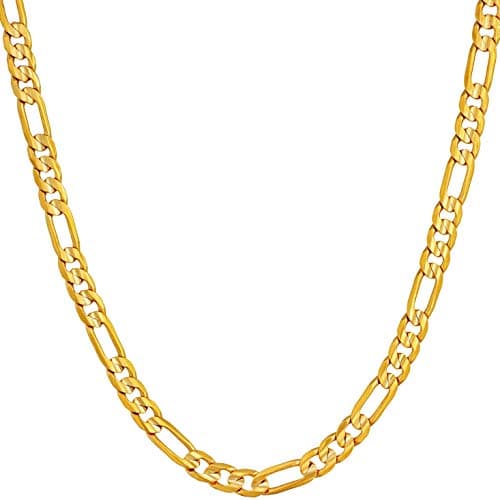 4mm Figaro Chain Necklace 24k Gold Plated for Men, Women, & Teens by LIFETIME JEWELRY
