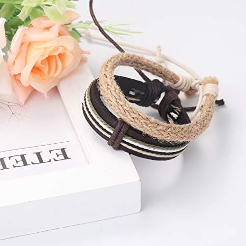 18pcs Braided Leather Cuff Bracelets Wood Beads Adjustable Ethnic Tribal Bracers HANPABUM
