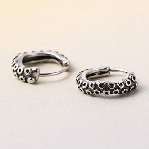 Vintage Silver Octopus Tentacle Hoop Earrings for Men and Women