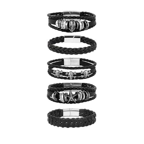 Manfnee Braided Leather Adjustable Bracelet for Men and Women