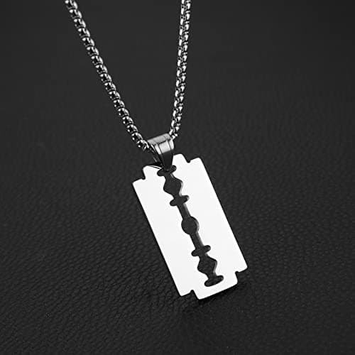 Stainless Steel Razor Blade Dog Tag Pendant Necklace