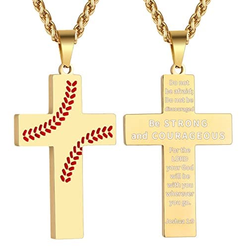 Zcombe Graduation Gift: Boys Men Baseball Cross Necklace, Stainless Steel 24 Inches