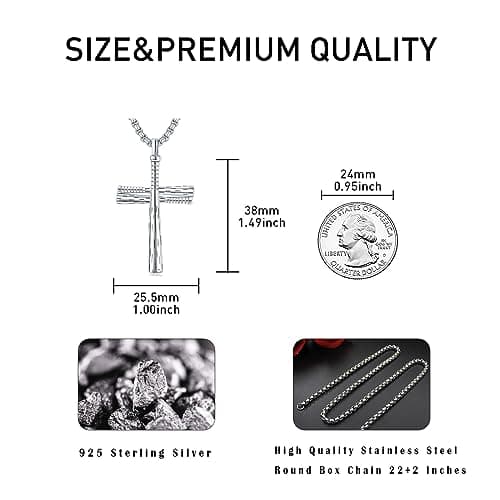 Sterling Silver Baseball Cross Pendant for Men & Boys Jewelry Gift