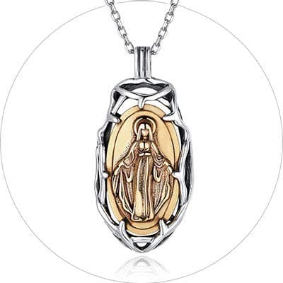 Nofade Silver Virgin Mary Pendant Necklace 925 Sterling Religious Jewelry for Women Men