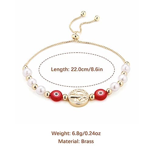 HZMAN Evil Eye Bracelet for Women Girls 14K Gold Plated Saint Benedict Medal Retro Blue Eye Bead Protection Stretch Bracelet