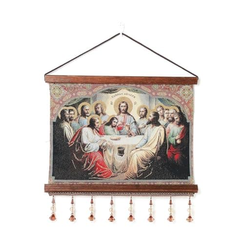 HZMAN Retro Handmade Jesus and Virgin Mary Wall Art Decor - Sacred Heart Aesthetic for Living Room or Bedroom, Framed 16x12.5 Inch