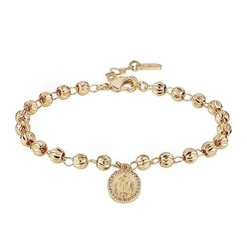 Virgin Mary Rosary Bead Cross Bracelet - Adjustable Link Bracelet for Women - Jewelry Gift