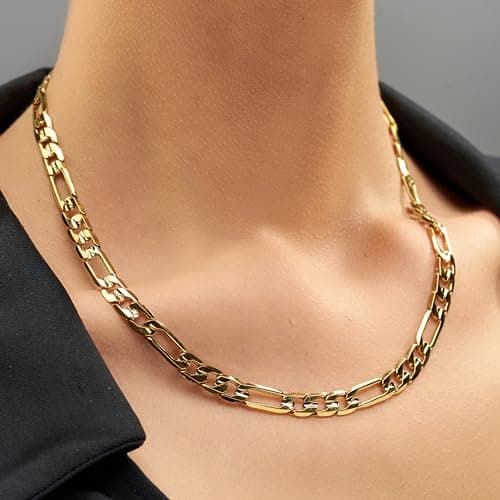 7mm Figaro Chain Necklace - 24k Real Gold Plated