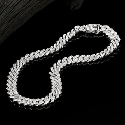 JUNVirtuous Women's Cuban Link Chain Necklace with Bling and Diamond Jewelry