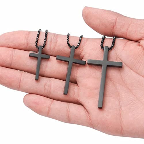 Stainless Steel Cross Pendant Necklaces for Men 16-30 Inches Gold Silver Black